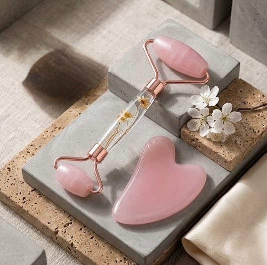 Brila Set Facial — Rodillo + Gua Sha de Cuarzo Rosa