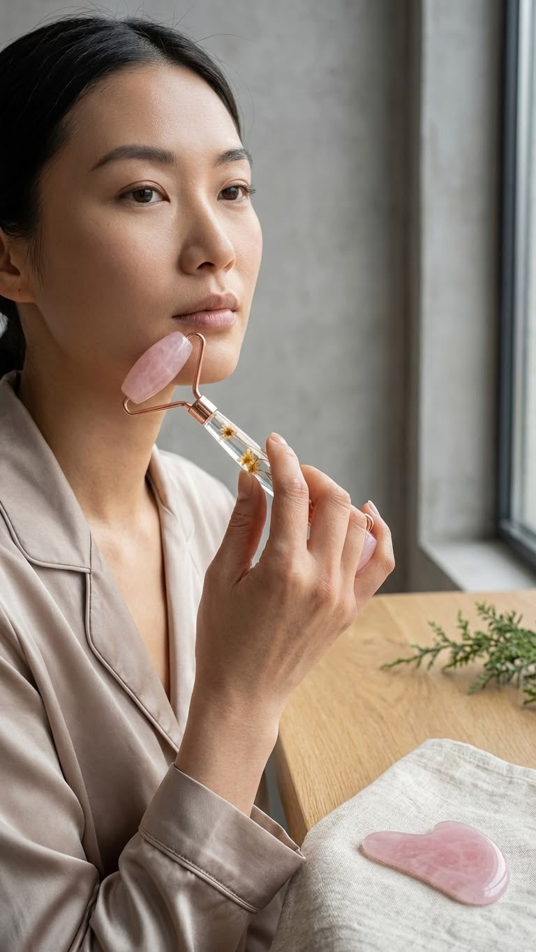Brila Set Facial — Rodillo + Gua Sha de Cuarzo Rosa